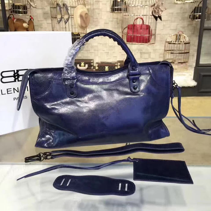 BALENCIAG巴黎世家 38cm 機車包進口油蠟牛皮 手提肩背斜挎包  BL1559